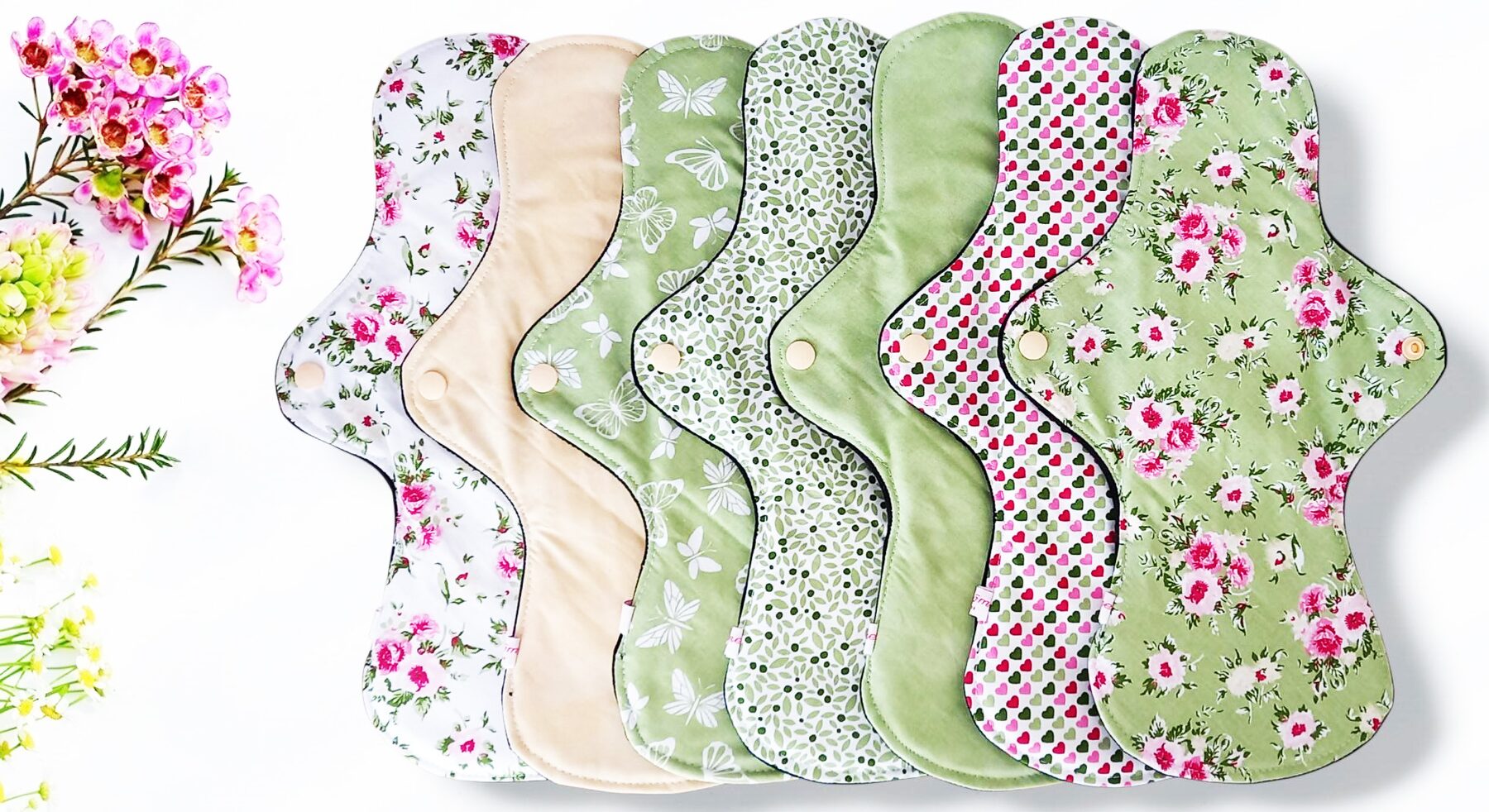 Pack 7 serviettes hygiéniques lavables ROSES (xl / nuit et flux abondants) - serviettes menstruelles lavables - Zéro déchet - shl - serviettes périodiques