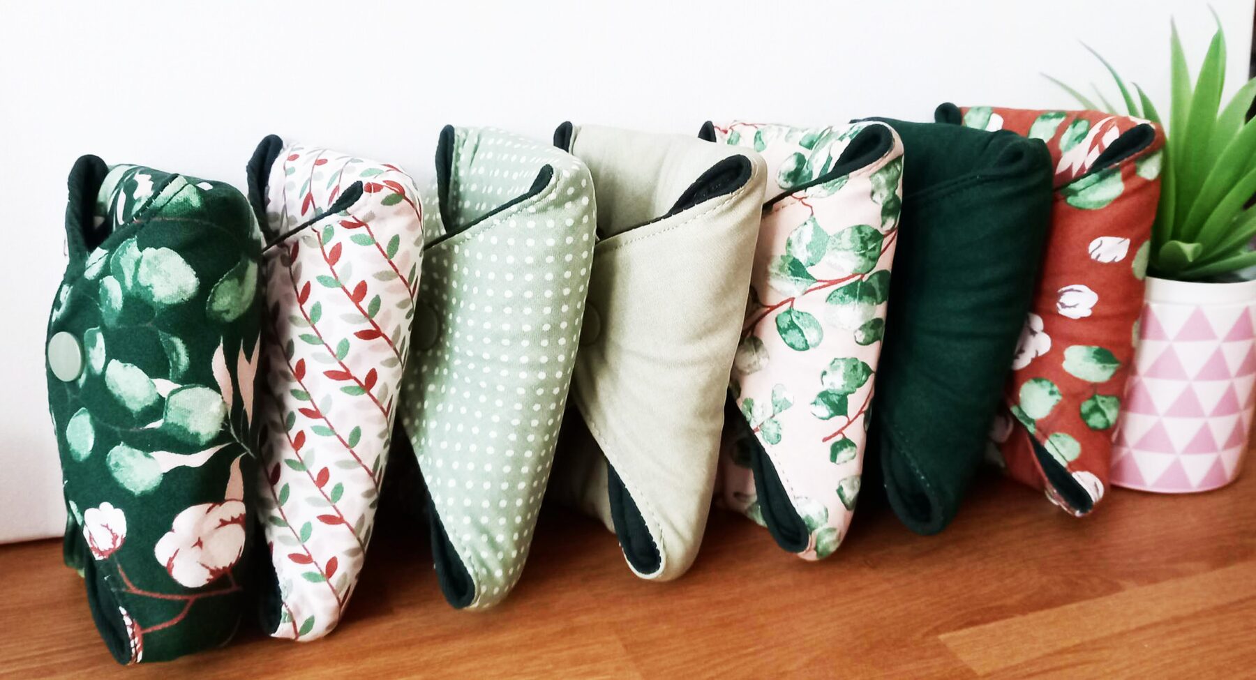 Pack 7 serviettes hygiéniques lavables EUCALYPTUS (xl / nuit et flux abondants) - serviettes menstruelles lavables - Zéro déchet - shl - serviettes périodiques
