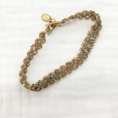 Bracelet chevrons en perles Miyuki noisette et doré