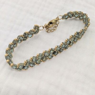 Bracelet chevrons en perles Miyuki vert marbré et doré