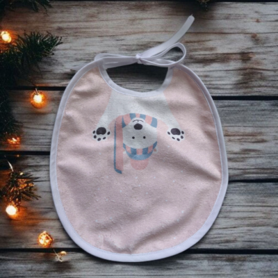 Bavoir rond motif Noël en éponge de bambou – fait main, certifié Oeko-Tex®