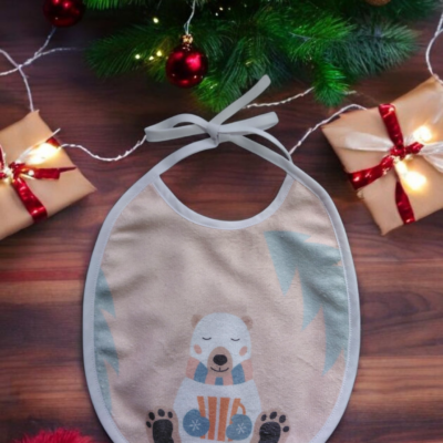 Bavoir rond motif Noël en éponge de bambou – fait main, certifié Oeko-Tex®