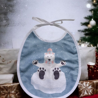 Bavoir rond motif Noël en éponge de bambou – fait main, certifié Oeko-Tex®