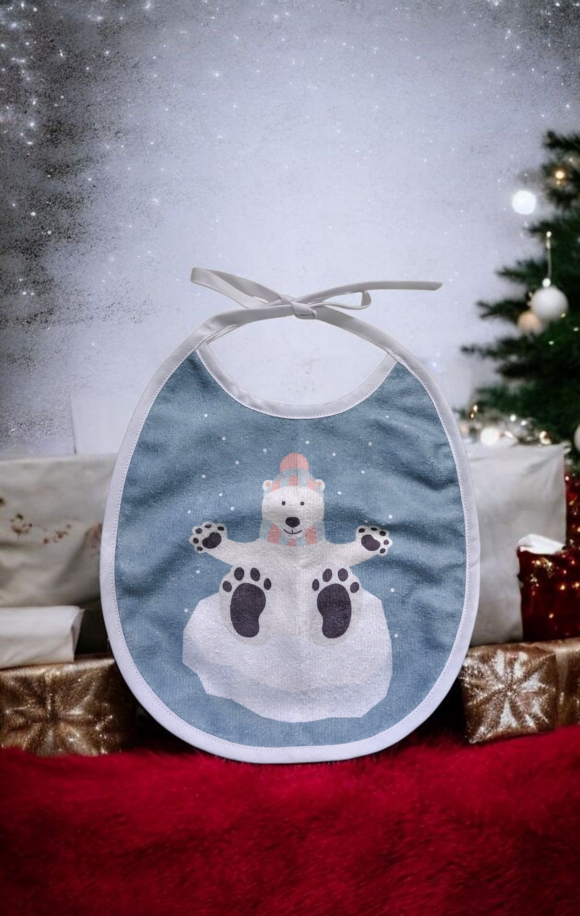 Coffret naissance ou premier Noël bébé – bavoir rond & mini gant assort – Image 2
