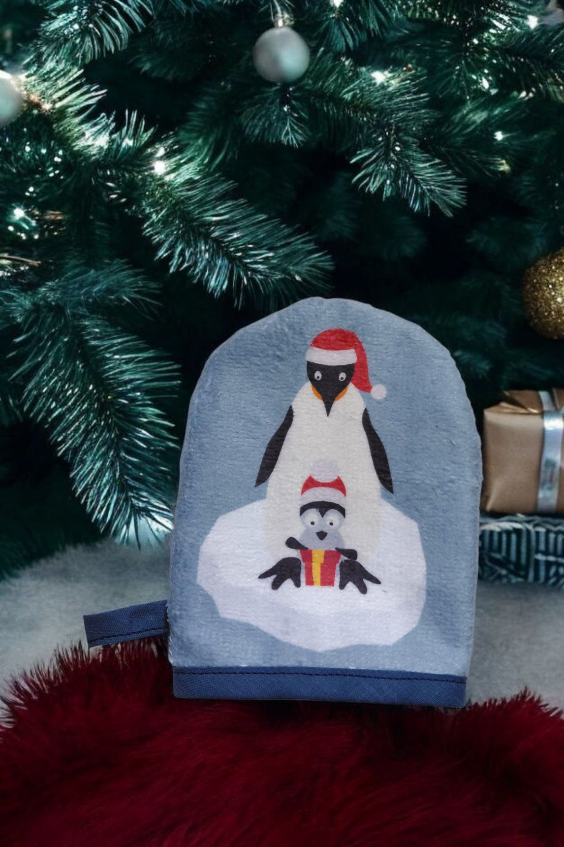 Coffret naissance ou premier Noël bébé – bavoir rond & mini gant assort – Image 3