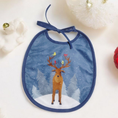 Bavoir rond motif Noël en éponge de bambou – fait main, certifié Oeko-Tex®