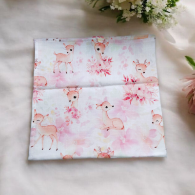 Lange pour bébé en double gaze fait main – motif cerf– Oeko-Tex