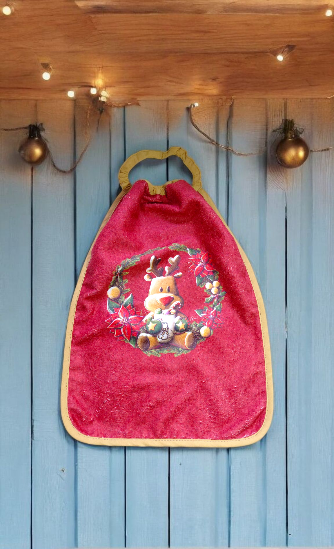 Bavoir maternelle Noël – Grande serviette de table enfant élastiquée – Fait main en éponge douce – Image 3
