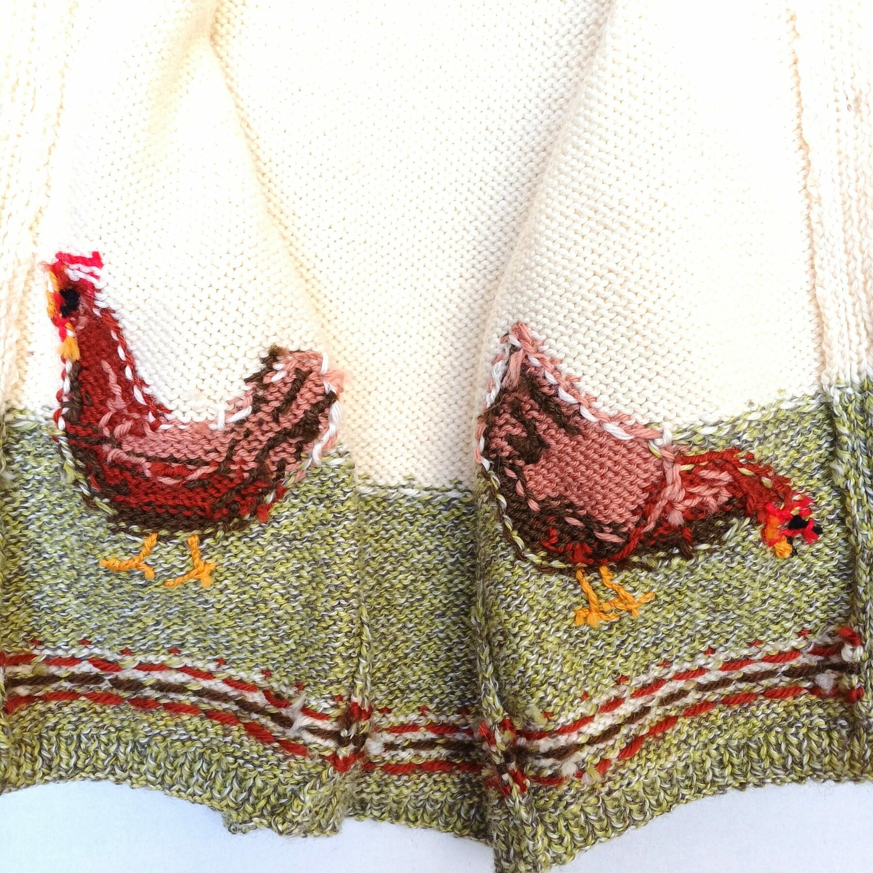 Gilet tricot pour bébé, fait main, en laine, avec des poules, taille 1 an – Image 7