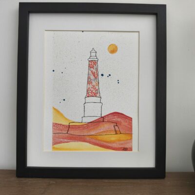 Tableau Phare de Cordouan | Technique Mixte Peinture & Collage Couleurs Vives | Fait Main France