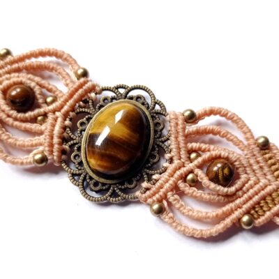 Bracelet cabochon oeil de tigre, micro macramé