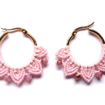 Créoles pétales, acier inoxydable, rose, petites