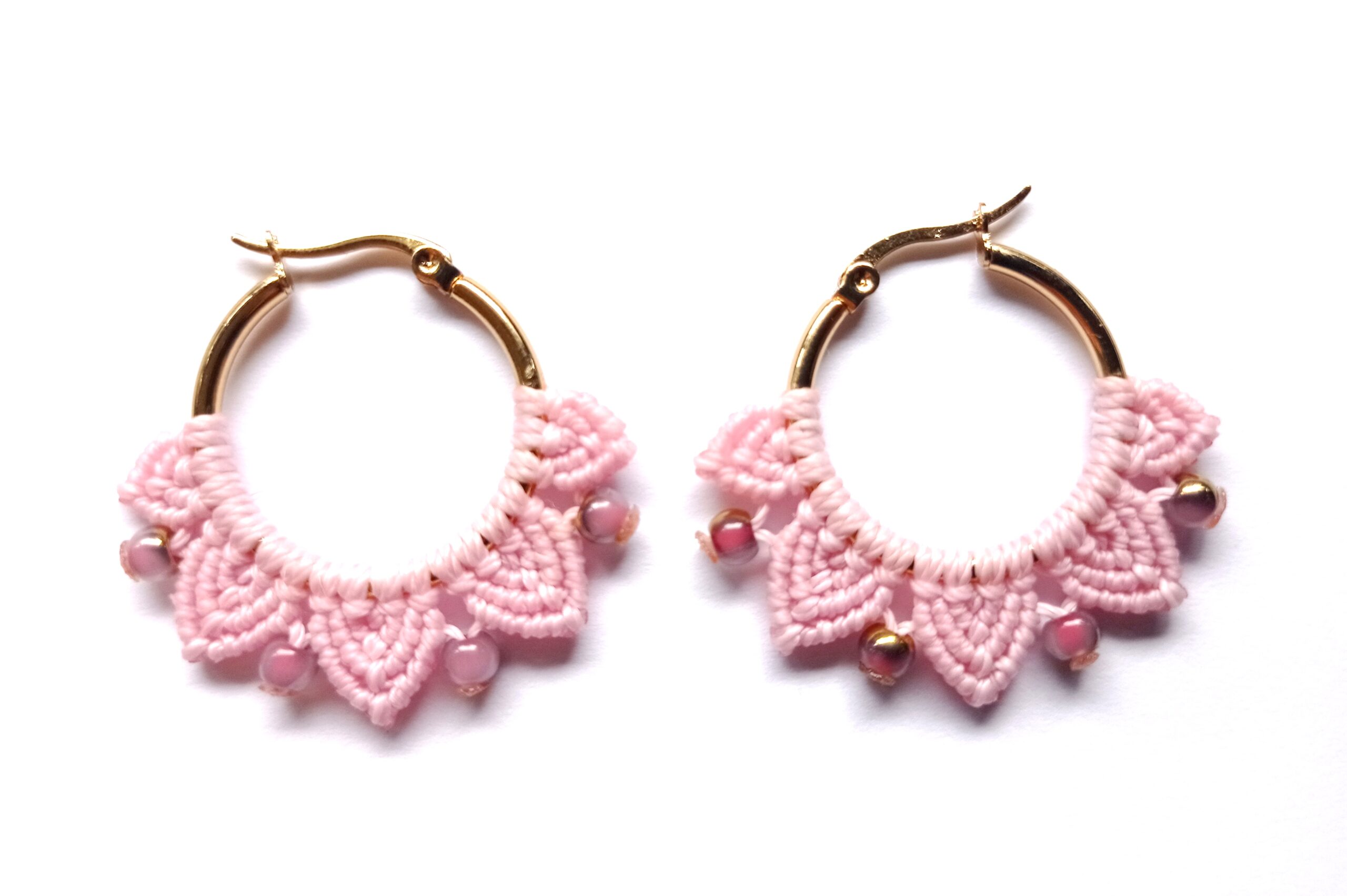 Créoles pétales, acier inoxydable, rose, petites
