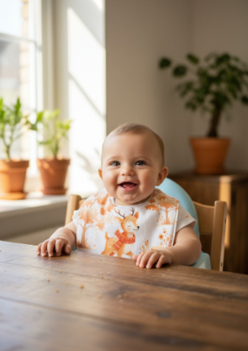 Bavoir rond bébé motif faon en coton premium et éponge de bambou – Fait main – Image 3