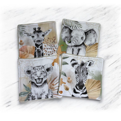 Lot de 4 lingettes bébé Savane en éponge de bambou – Fait main – Naturel & Vert