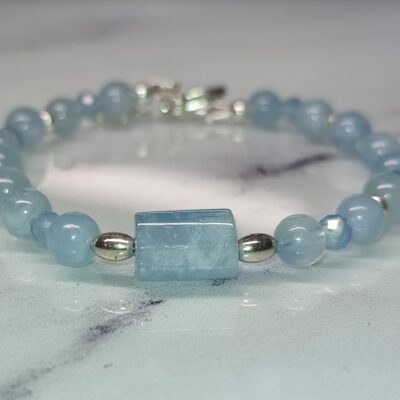 Bracelet en perles d' Aigue-Marine naturelles sur Argent 925