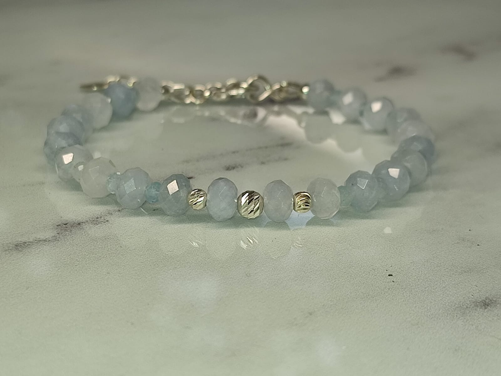 Bracelet Aigue-Marine facettée et argent 925
