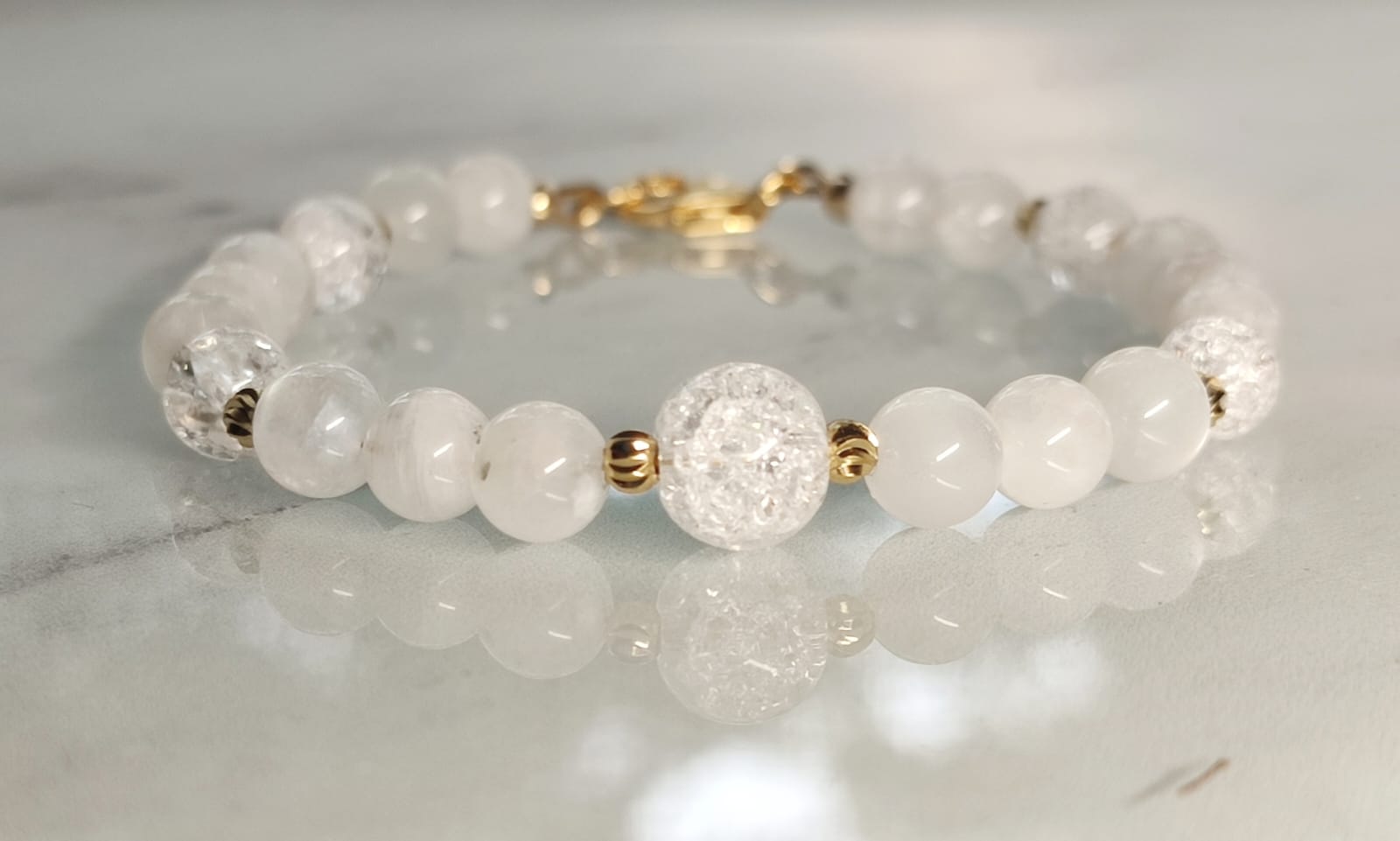 Bracelet Pierre de Lune et Cristal de Roche en Gold Filled