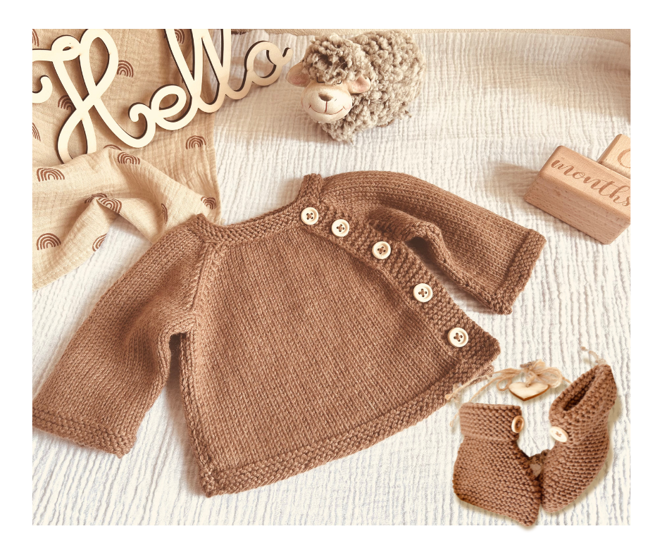 Esemble Brassiere et chaussons en laine mérinos-Coloris cannelle-0 à 6 mois