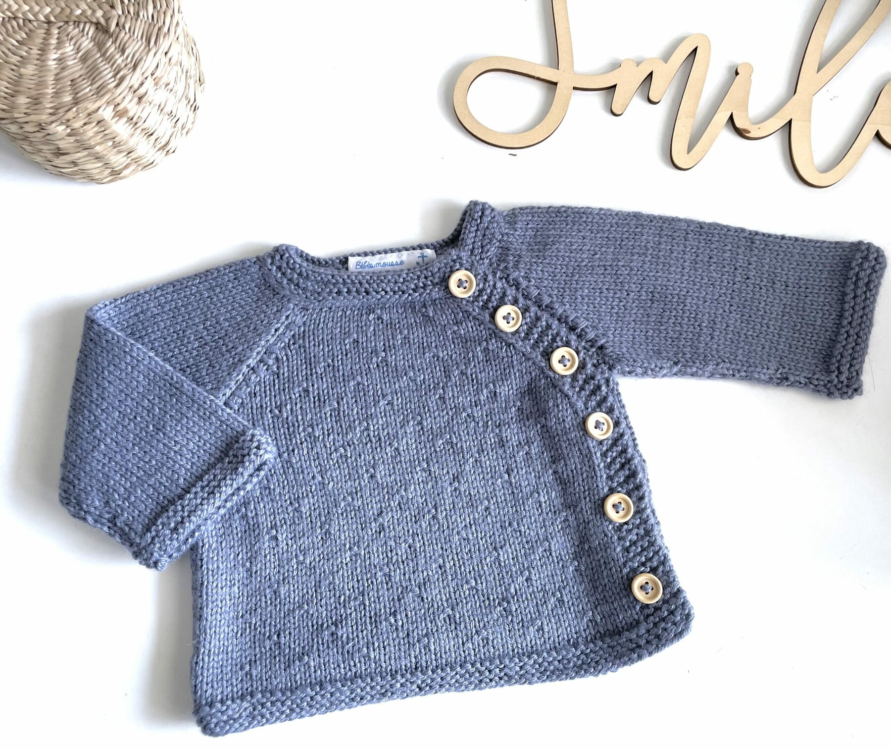 La brassiere bébé en laine mérinos – 2 coloris : lin et bleuet – Image 2