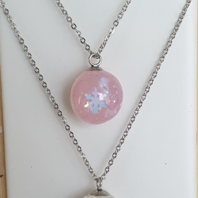 Collier Artisanal " Boule Flocons ( Bleu ) "-Made in France