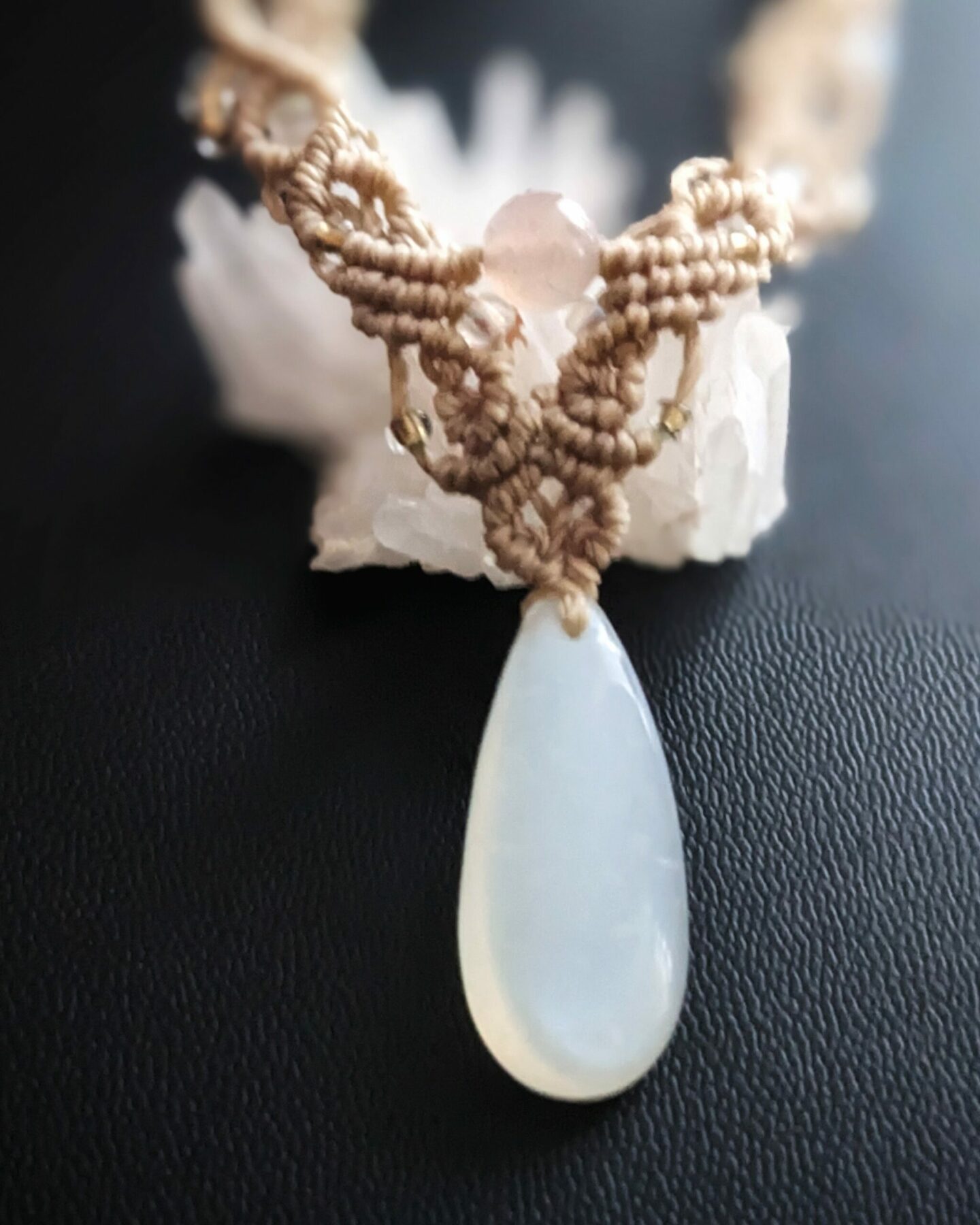Collier Macramé En Pierre Fine Naturelle Pierre De Lune Blanche – Image 3