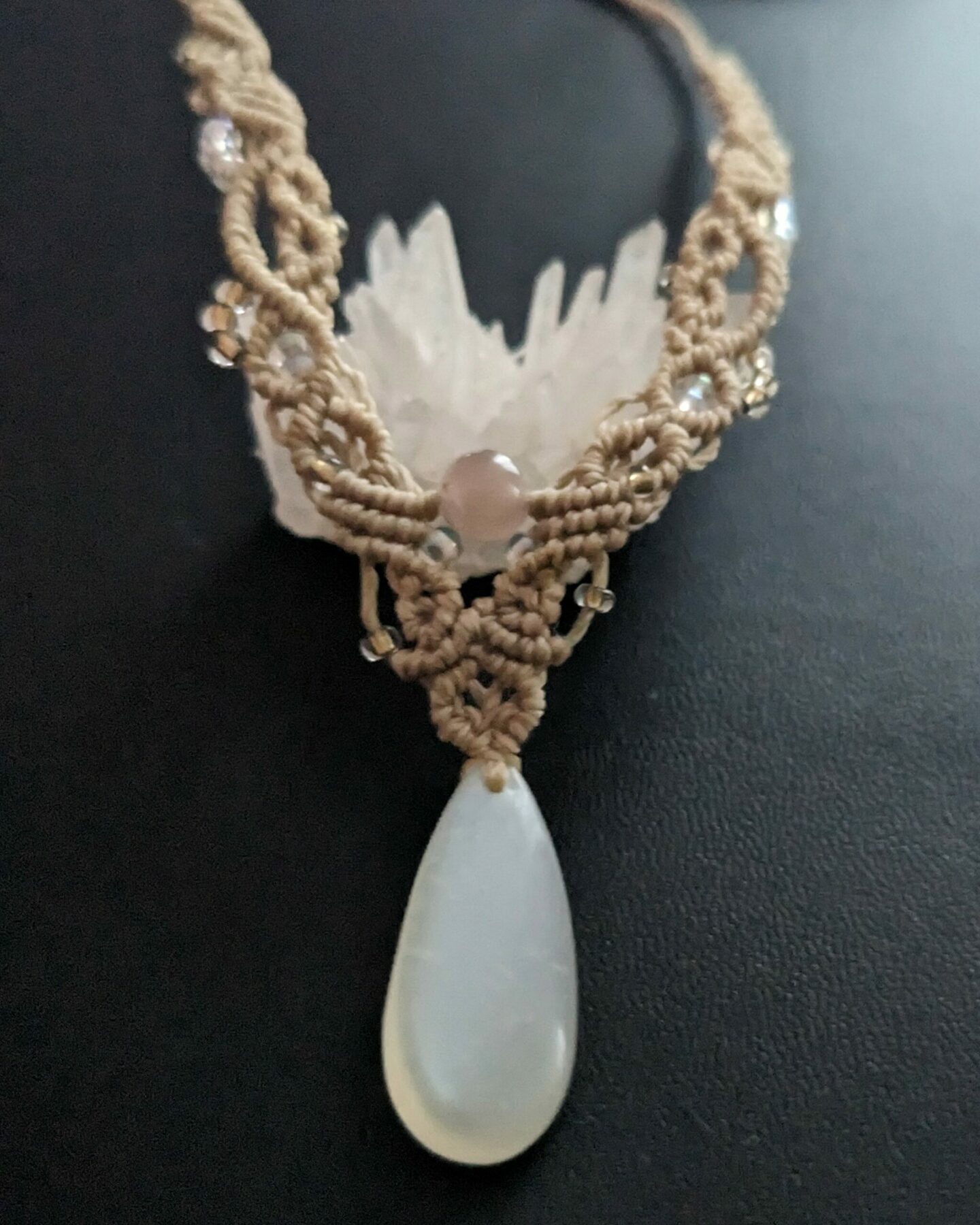 Collier Macramé En Pierre Fine Naturelle Pierre De Lune Blanche – Image 4