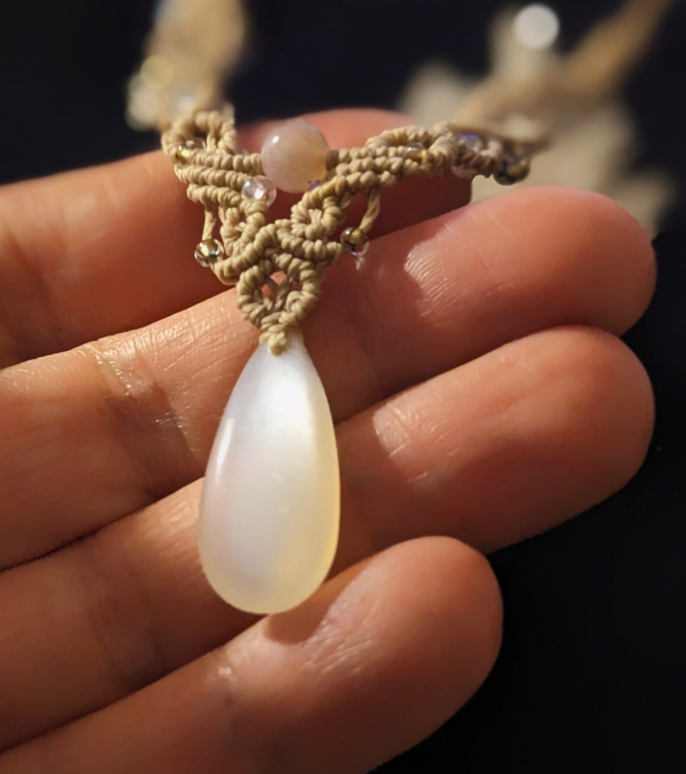 Collier Macramé En Pierre Fine Naturelle Pierre De Lune Blanche – Image 5