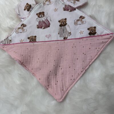 Doudou plat rose tout doux motif ours
