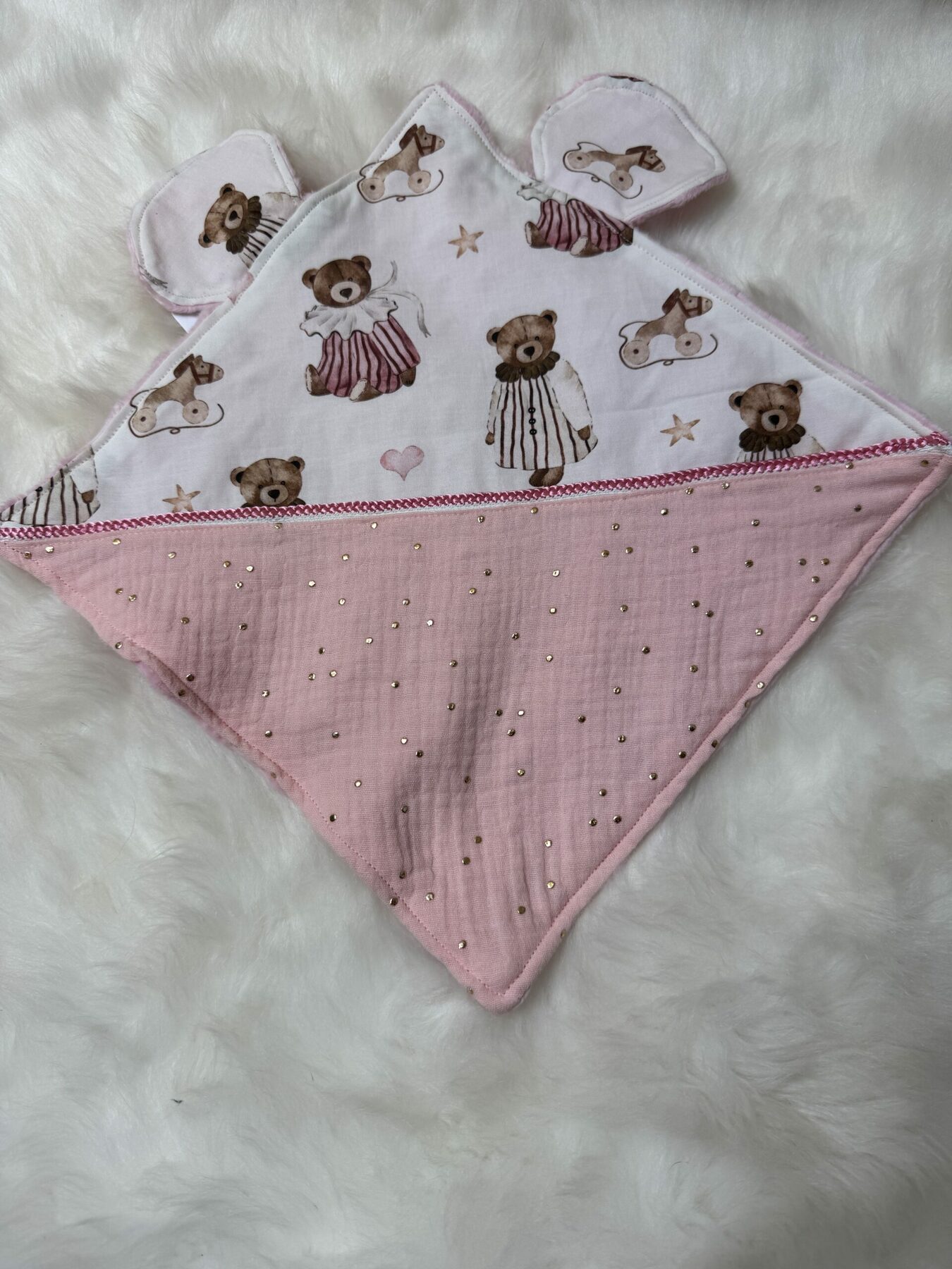 Doudou plat rose tout doux motif ours