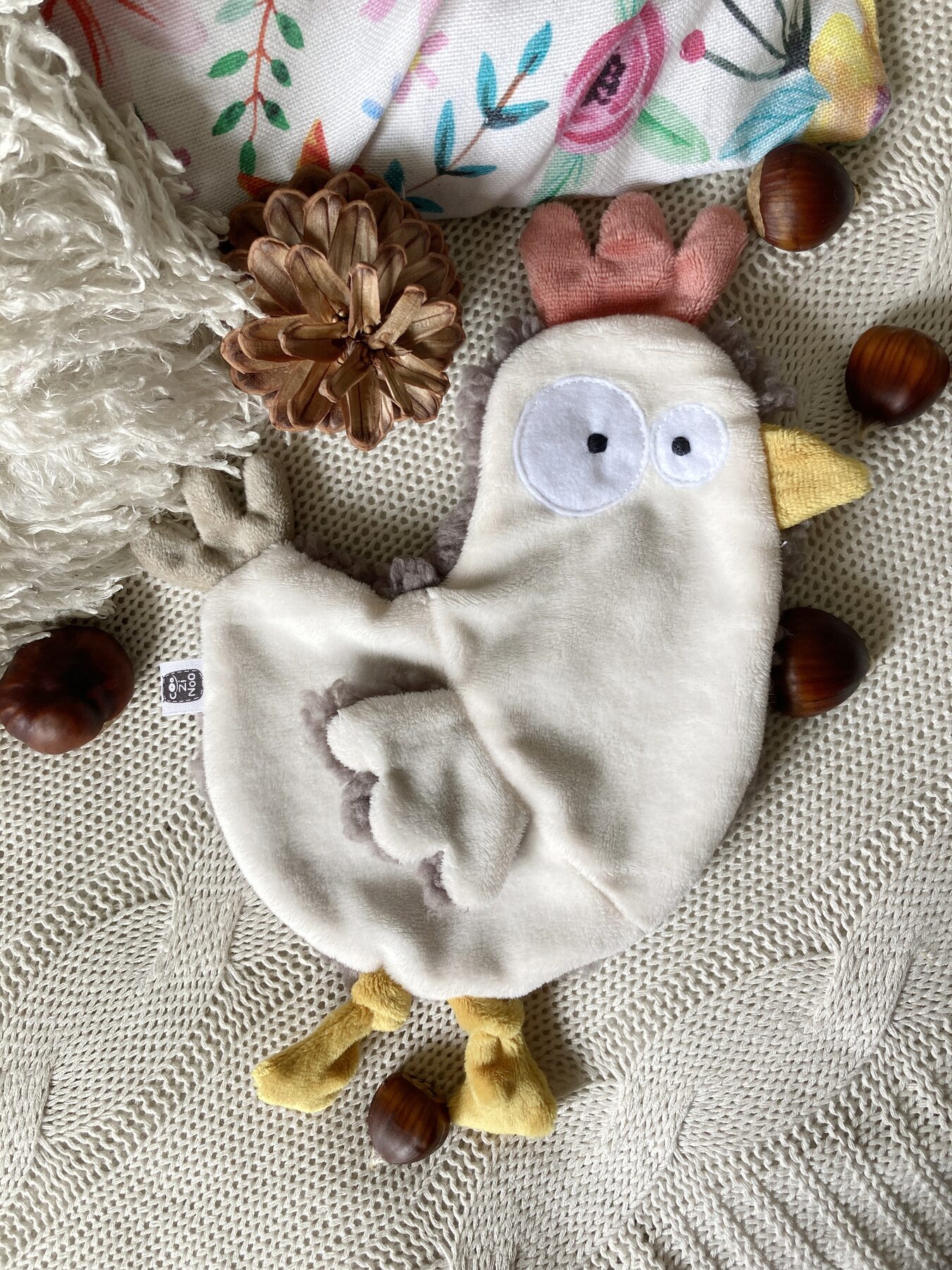 doudou poule plate fourrure douillette
