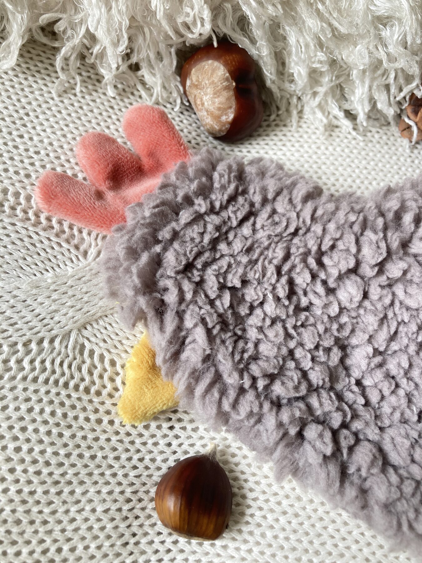 doudou poule plate fourrure douillette