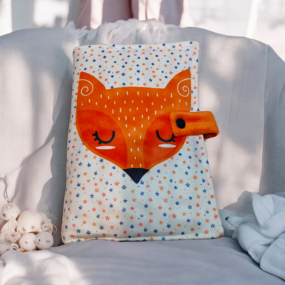 Protège carnet de santé bébé personnalisable en velours molletonné motif renard – Fait main, tissu Oeko-Tex®