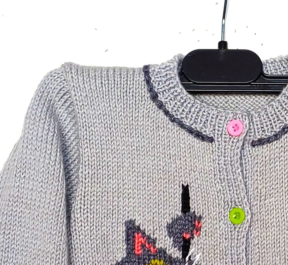 Gilet bébé tricot, fait main, avec un chat, taille 1 an – Image 3