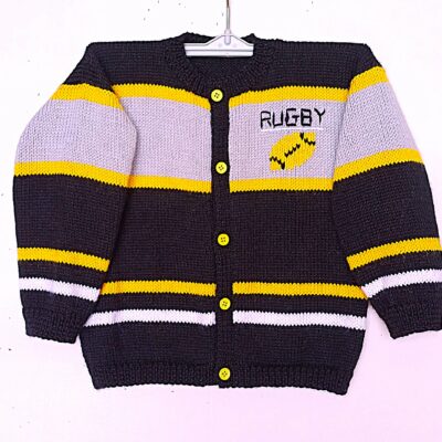 Veste tricot enfant, motif rugby, taille 2 ans