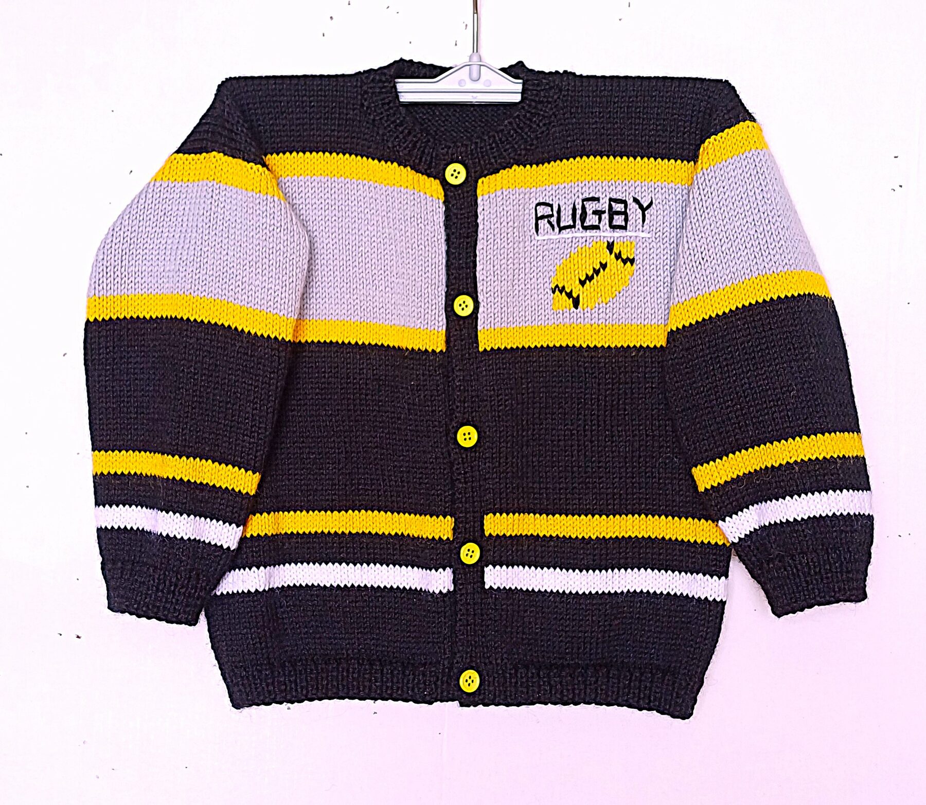 Veste tricot enfant, motif rugby, taille 2 ans