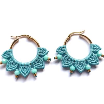 Créoles pétales, acier inoxydable, bleu turquoise, petites