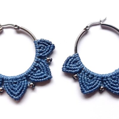 Créoles pétales, acier inoxydable, bleu, grandes
