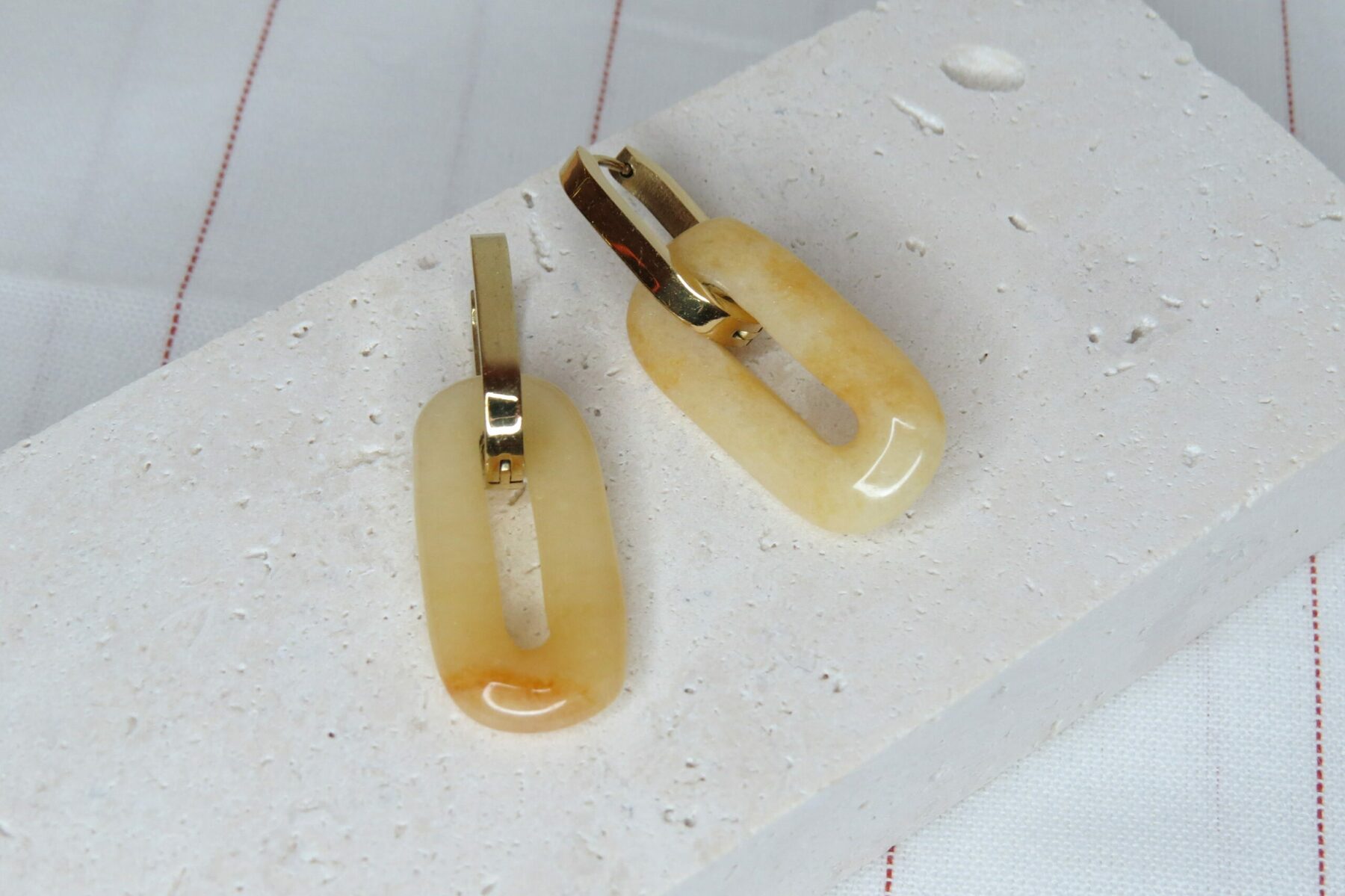 Boucles d’oreilles en jaspe jaune et acier inoxydable – Image 2