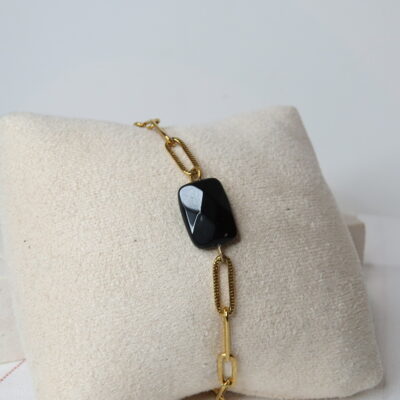Bracelet onyx et fermoir acier inoxydable