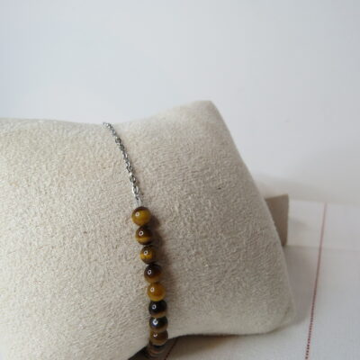 Bracelet oeil de tigre et acier inoxydable