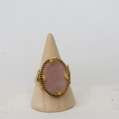 Bague Clytemnestre _ Quartz rose et acier inoxydable