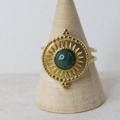 Bague Elpis _ Malachite et acier inoxydable