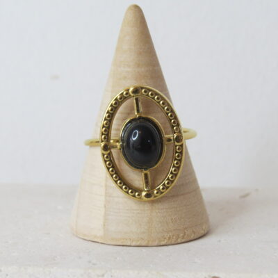 Bague Elpis _ Onyx et acier inoxydable