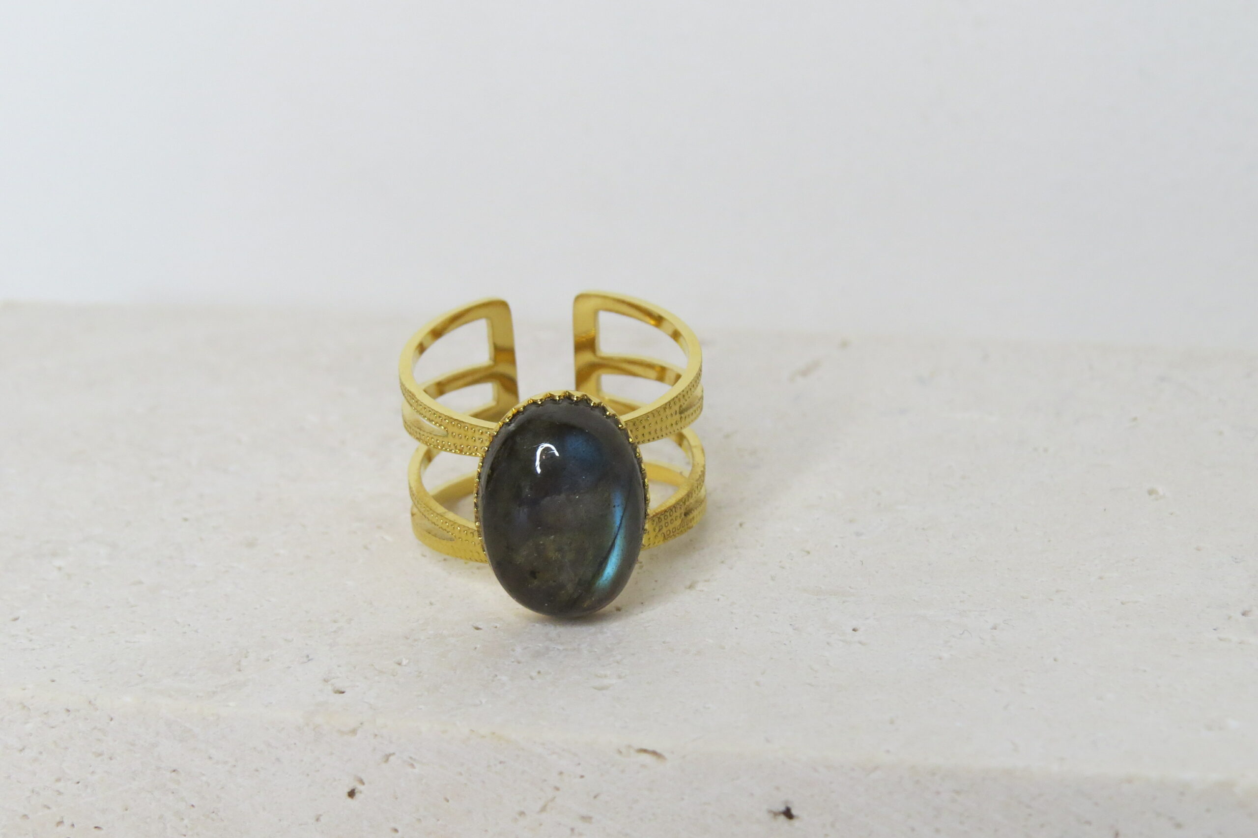 Bague _ Labradorite et acier inoxydable