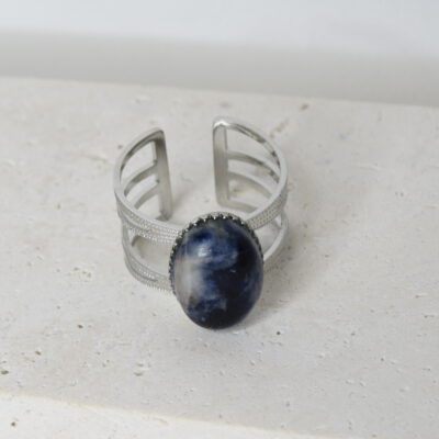 Bague _ Sodalite et acier inoxydable