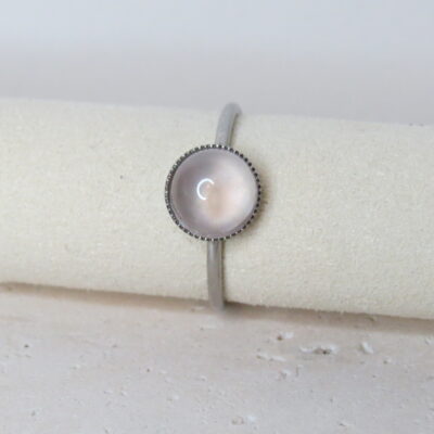 Bague _ Quartz rose et acier inoxydable