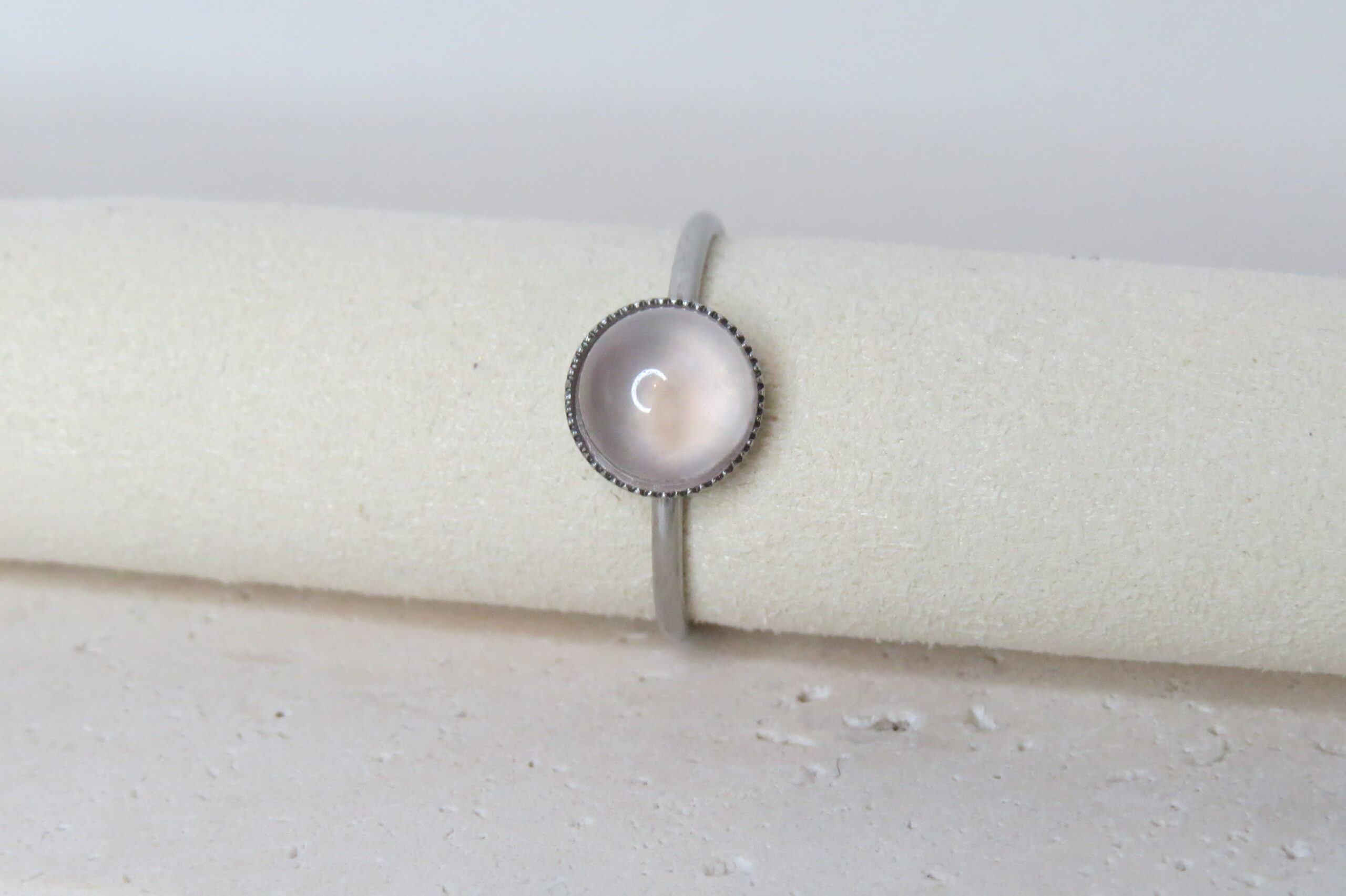 Bague _ Quartz rose et acier inoxydable