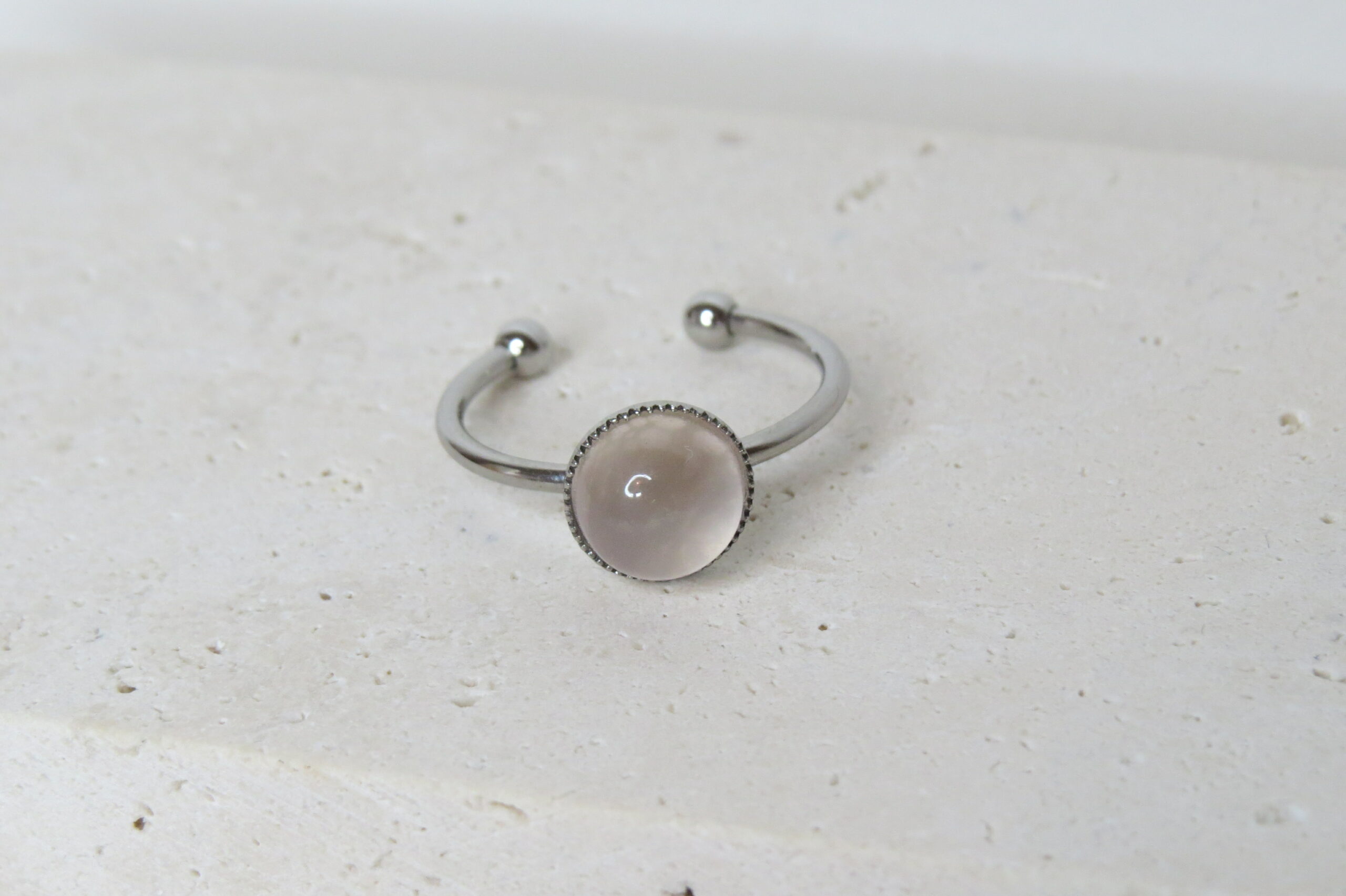 Bague _ Quartz rose et acier inoxydable – Image 3