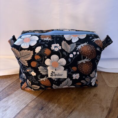 Trousse de toilette en gabardine de coton Fraise grande capacité